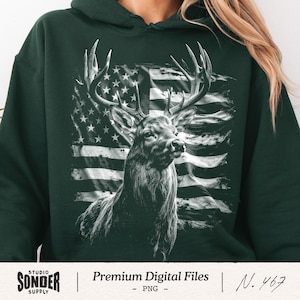 Patriotic Deer Halftone PNG, American Flag Buck Hunting Graphic, USA Wildlife Hunter Design, Rustic Outdoor Shirt, Stag Shirt Print Apparel