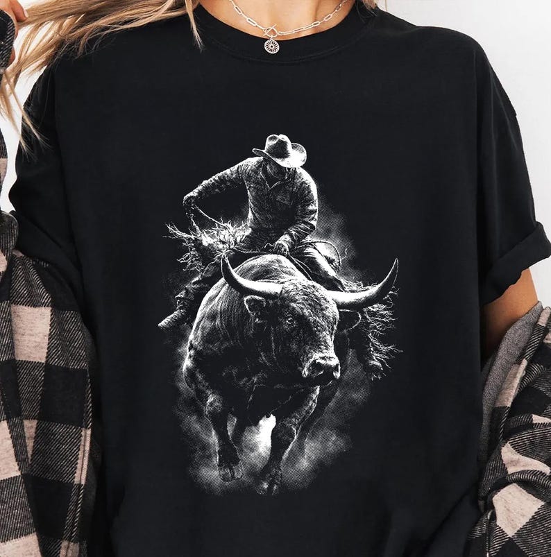 Rodeo Bull Rider PNG, Cowboy Riding Bull Halftone Graphic, Western ...