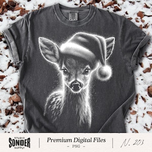 Vintage Christmas Deer PNG, Retro Fawn in Santa Hat, Realistic Holiday Shirt Design, Cozy Winter Forest Aesthetic, Festive Xmas PNG DTF