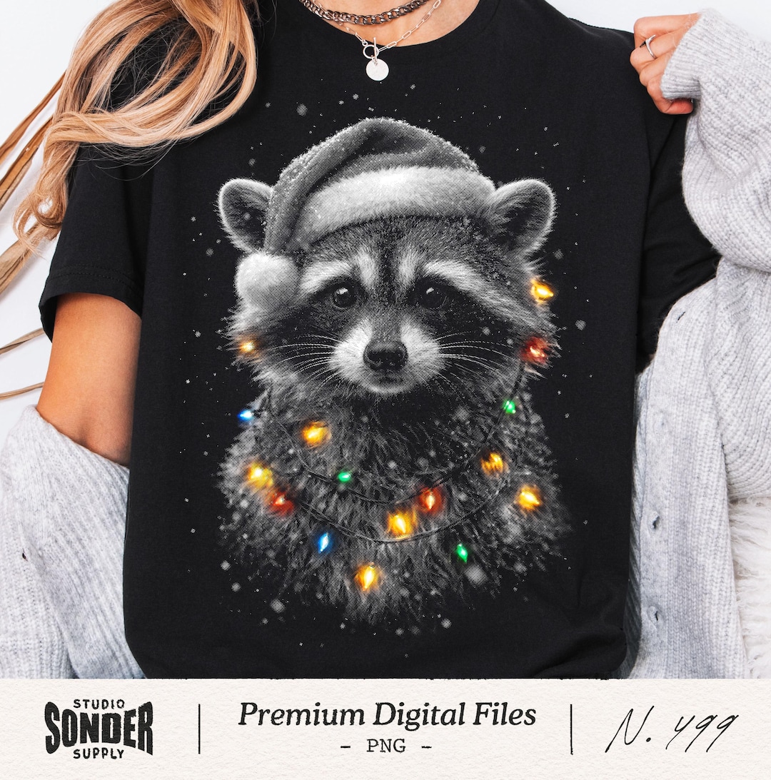 Raccoon Christmas PNG, Cute Winter Animal Design, Santa Hat Lights ...
