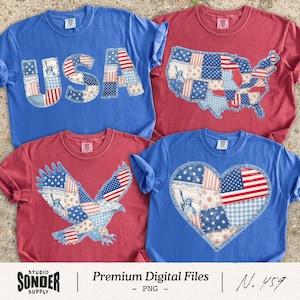 USA Patchwork Bundle PNG, Patriotic Quilt Designs Pack, American Flag Eagle Heart Map Retro Graphics, 4th of July Shirt Prints, Vintage DTF