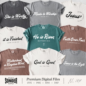 Christian Quote SVG PNG Bundle, Minimal Bible Verse PNG, Jesus Shirt Svg, Religious Faith Png, God is Good, He is Risen, Worship Design