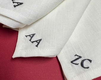Monogrammed Linen Handkerchief : Personalized Initial Embroidery, Wedding favor, Linen Pocket Square, Anniversary gift