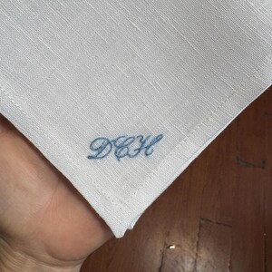 HandWritten Personalized Embroidered Linen Handkerchief, Wedding/Anniversary Handkerchief, Keepsake Gift, Pocket Square Mono/Initials Hankie image 7