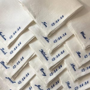 Lenço de linho bordado personalizado com escrita à mão, lenço para casamento/aniversário, lembrança especial, lenço de bolso com monograma/iniciais