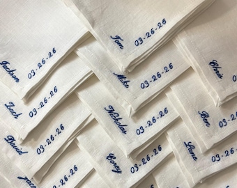 Handschriftlich personalisiertes besticktes Leinen Taschentuch, Hochzeits/Jubiläum Taschentuch, Andenken Geschenk, Einstecktuch Mono/Initialen