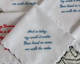 Personalized Embroidered Cotton Scalloped Edge Handkerchief – Custom Message/quote Wedding Gift, Custom Gift for Mother/Father/Partner