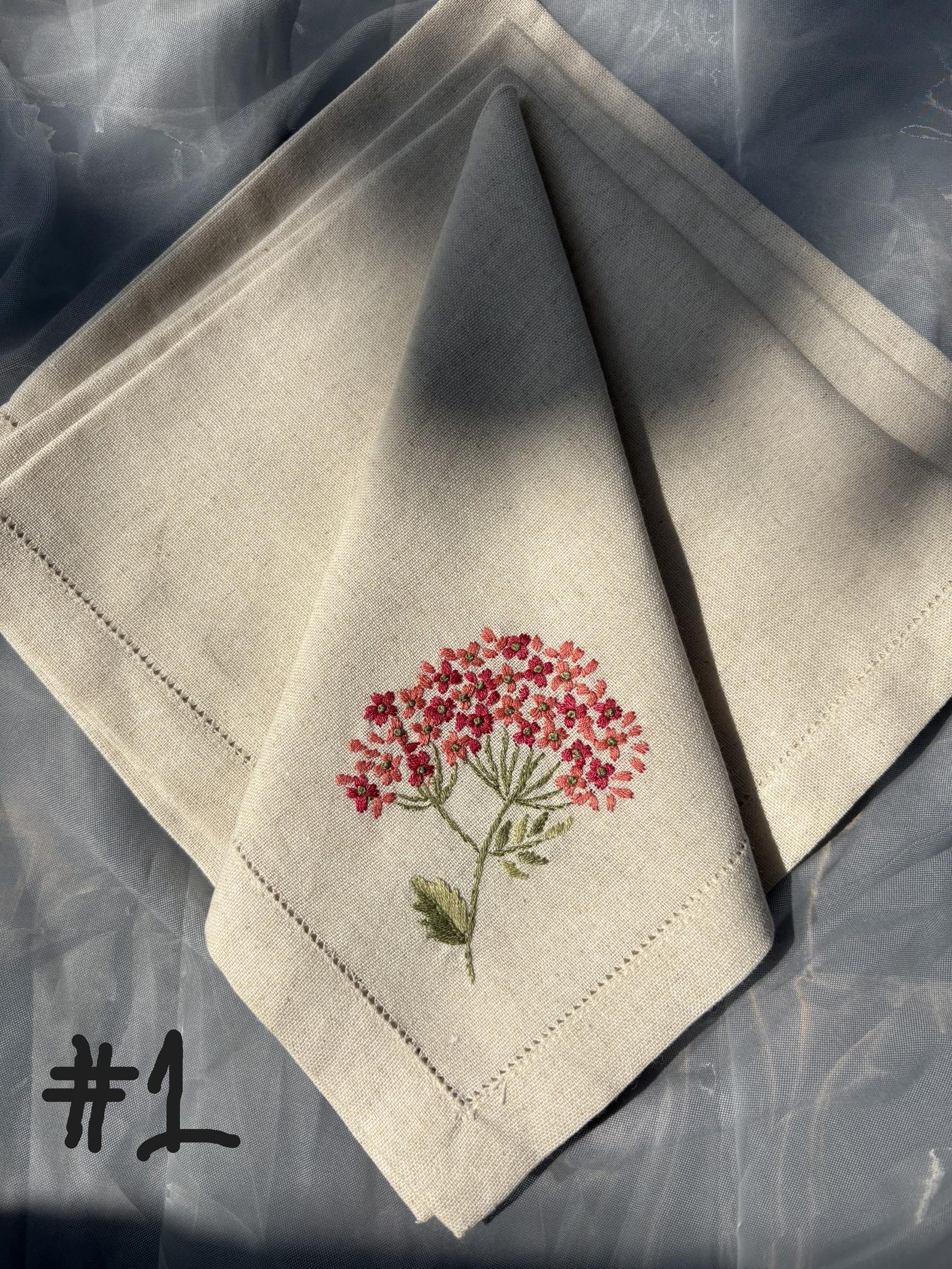 Personalized Embroidered Linen Dinner Napkin – Hemstitch Napkin with Wildflower Bouquet, Custom Table Decor - Set of 2 napkins, Design 1