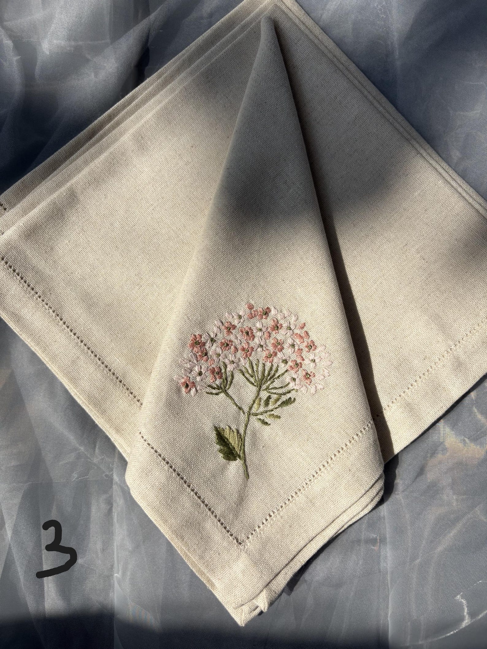 Personalized Embroidered Linen Dinner Napkin – Hemstitch Napkin with Wildflower Bouquet, Custom Table Decor - Set of 2 napkins, Design 3