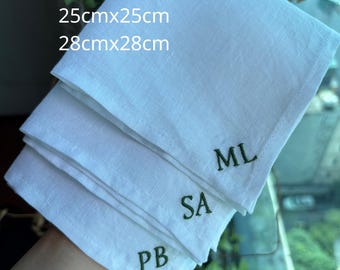 Personalized Embroidered Linen Handkerchief, Monogrammed Pocket Square, Wedding Favor, Handwriting Initials, Groomsmen Gift, Best Man gift