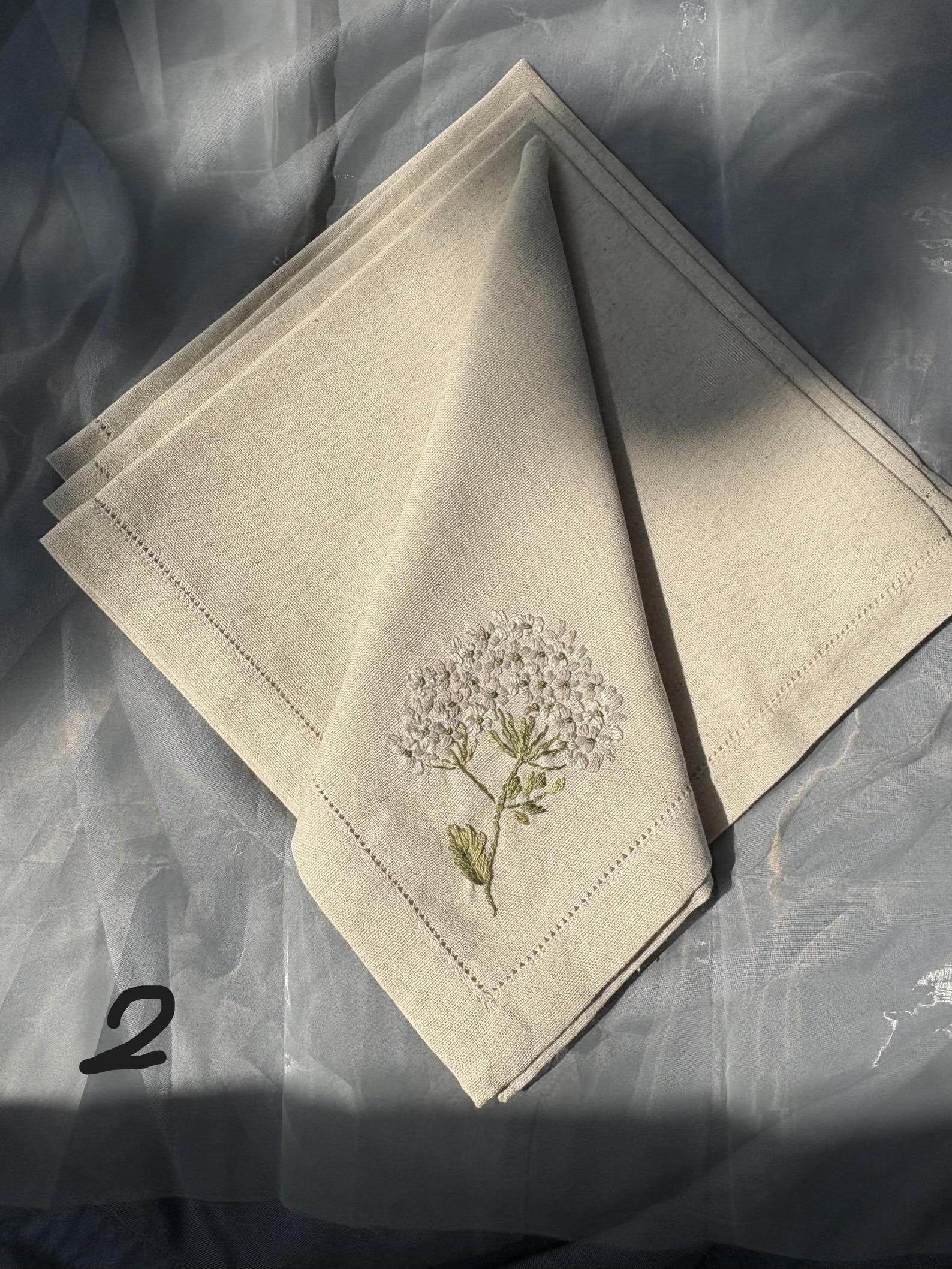 Personalized Embroidered Linen Dinner Napkin – Hemstitch Napkin with Wildflower Bouquet, Custom Table Decor - Set of 4 napkins, Design 2