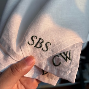 HandWritten Personalized Embroidered Linen Handkerchief, Wedding/Anniversary Handkerchief, Keepsake Gift, Pocket Square Mono/Initials Hankie image 6