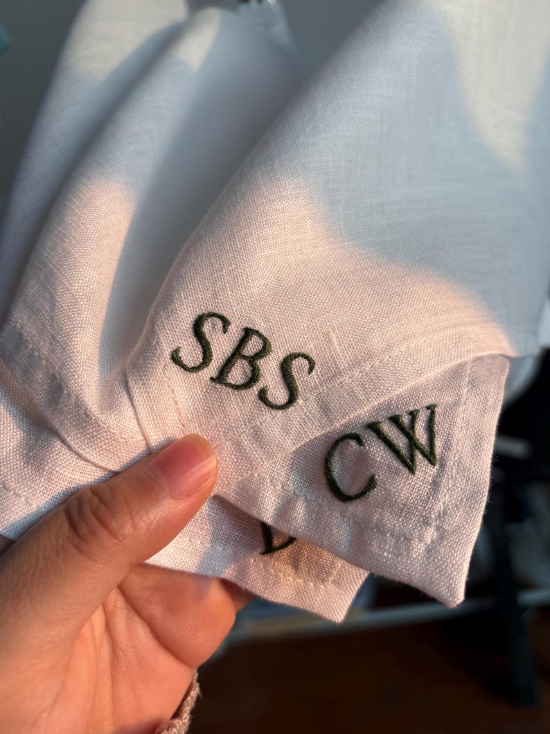 HandWritten Personalized Embroidered Linen Handkerchief, Wedding/Anniversary Handkerchief, Keepsake Gift, Pocket Square Mono/Initials Hankie image 6