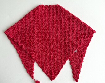 Bandana in cotone lavorata all'uncinetto a mano — Sciarpa triangolare per il collo, color lampone, n. 26