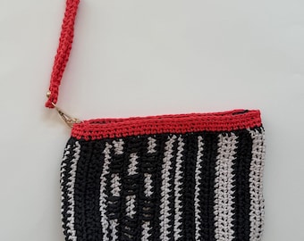 Pochette a righe all'uncinetto - Borsa da polso in cotone fatta a mano, pochette con cerniera