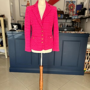 Vintage Pink Striped Blazer - Elegance Paris - Gold Elephant Buttons