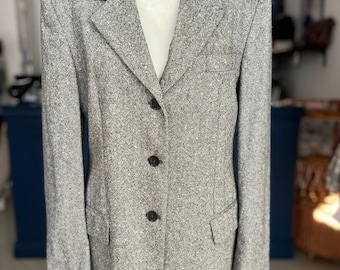 Vintage Blazer itian Grey Mélange Wool Blend, Classic Tailored, Size L/XL