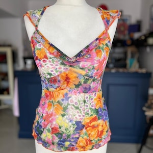 Summer Floral Blouse Naf Naf M Flowy Ruffle Sleeve Vintage