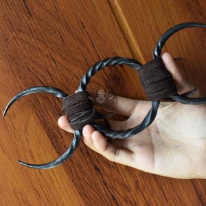 Hand Forged Medieval Iron Twisted Moon Design Belt Buckle With Suede Leather. Best For Medieval/Viking Leather Belt Buckle. Blacksmith&#39;s.