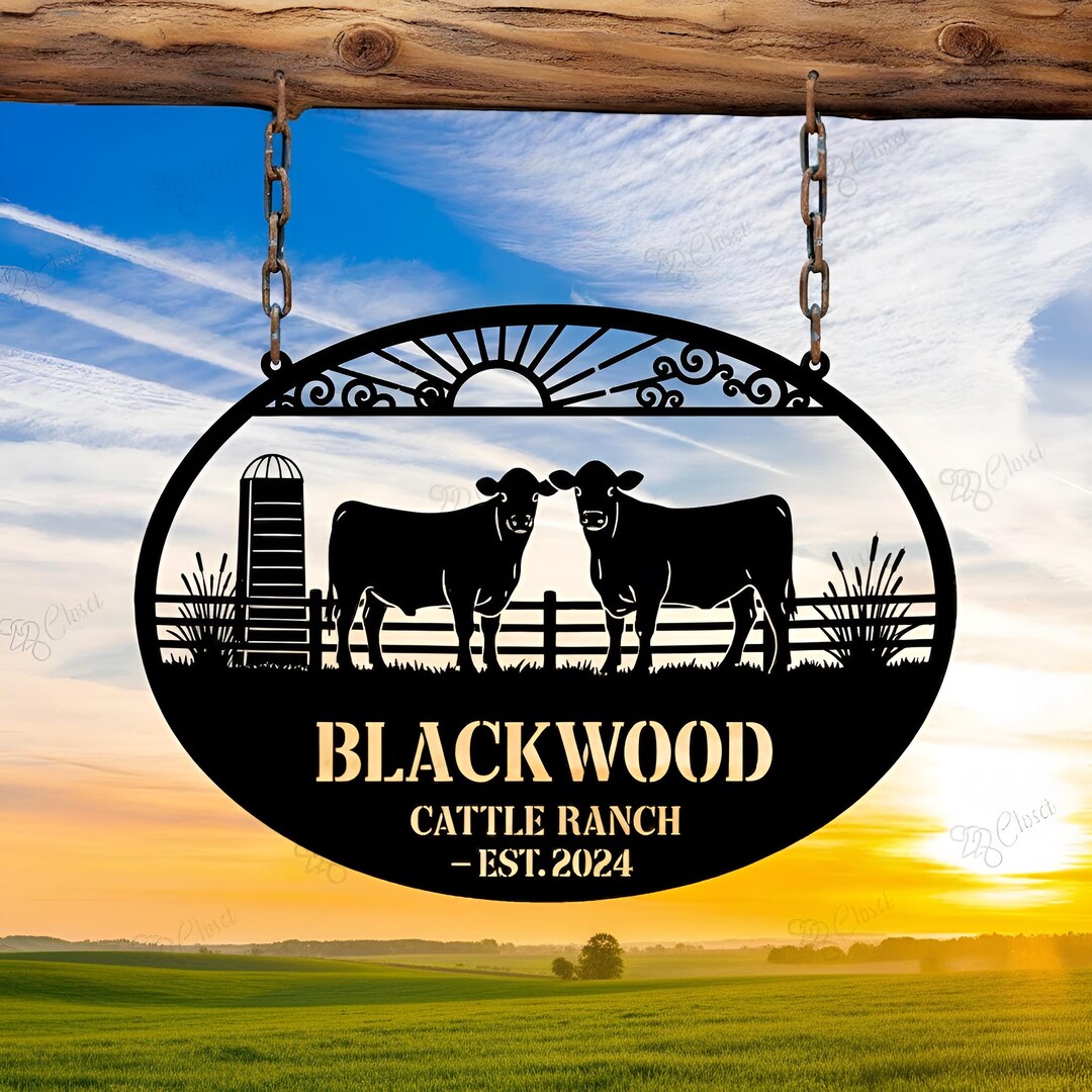 Custom Cattle Ranch Sign, Personalized Farm Metal Sign With Cows, Ranch ...