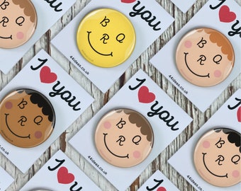 Bro pin badges. Love your big/ little brother yellow Emoji brooch. Large 38mm. Little gift of brotherly love.