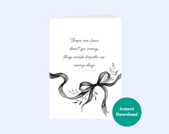 Printable Sympathy Card Black Ribbon, Condolence Message, Minimal Memorial Card, Instant Download Bereavement 5x7