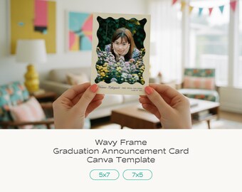 Editable Graduation Announcement Card Canva Template | Class of 2026 | Simple Wavy Design
