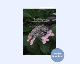Hydrangea Photo Sympathy Card, Pink Purple Floral Condolence Printable Greeting Card, Something Beautiful Remains Digital Download Note