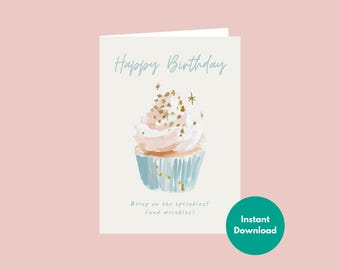 Printable Funny Cupcake Birthday Card | Dreamy Sprinkle Wrinkles Humor Pastel Aging Adult Illustrated Greeting Instant Download 5x7