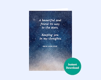Blue Night Sky Sympathy Card Printable, Celestial Stars Condolence Card, Watercolor Memorial Remembrance Card, Gentle Comfort Loss