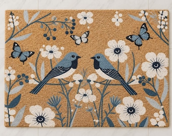 Vogels Deurmat, Kleurrijke Wildbloemen Mat, Schattige Bloemen Voordeurmat, Lente Welkomstmat, Vlinder Deurmat, Lente Veranda Decoratie