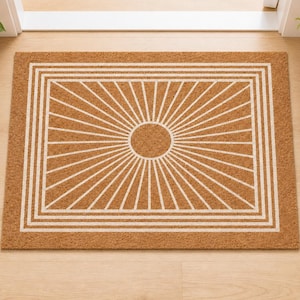 Boho Sunburst Doormat,Geometric Radial Pattern Entryway Mat, Modern Welcome Mat,Terracotta Sun Ray Floor Mat,Housewarming Gift
