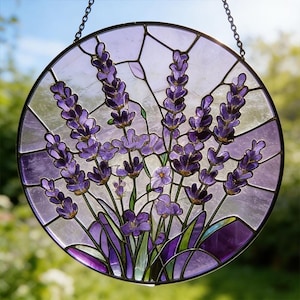 Glas-in-lood Raampaneel (810 x 433 mm) Hangend glas-in-lood met ketting, Tiffany-stijl glas-in-lood om op te hangen, traditionele rechthoekige vintage ambachtelijke raamdecoratie voor keuken en kerk | NL