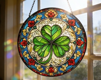 Glückskleeblatt Sonnenfänger, Kleeblatt-Fensterhänger aus Glas, Irisches Geschenk, St. Patrick's Day Wandkunst, Irische Deko