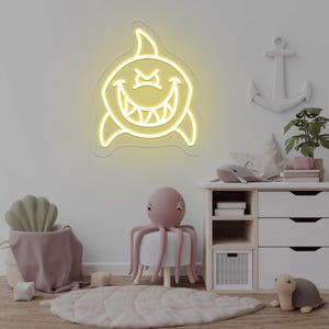 Cute Cartoon Shark Neon Sign,Evil Shark Neon Sign,Ocean Themed LED Night Light,Animal Neon Sign,Shark Lover,Aquarium Decor,Kids Room Art