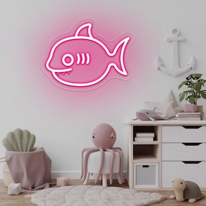 Cute Shark Neon Sign,Ocean Themed LED Night Light,Shark Led Sign,Sea Animal Neon Sign,Animal Way Decor,Shark Lover Birthday Gift For Boys