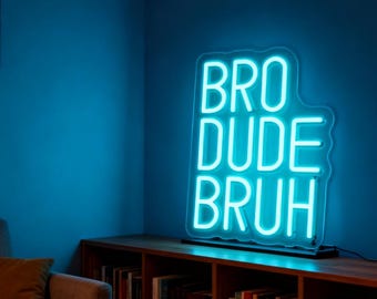 Letrero de neón "Bro Dude Bruh", luz de neón divertida, decoración de pared para habitación de niños, decoración de habitación de adolescentes, regalo para él, regalo de San Valentín, decoración de sala de juegos para niños