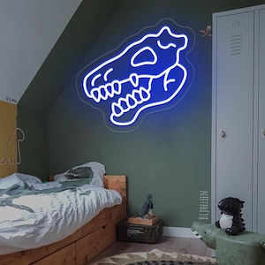 Dinosaur Skull Neon Sign,Dinosaur Head Neon Sign,Dino LED Wall Light,Dinosaur Lover Gift,Boys Bedroom Decor,Dinosaur Theme Night Light