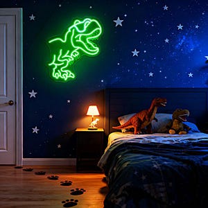 Dinosaur Tyrannosaurus Rex in Neon Light. 3d Illustration Generative AI Stock Illustration