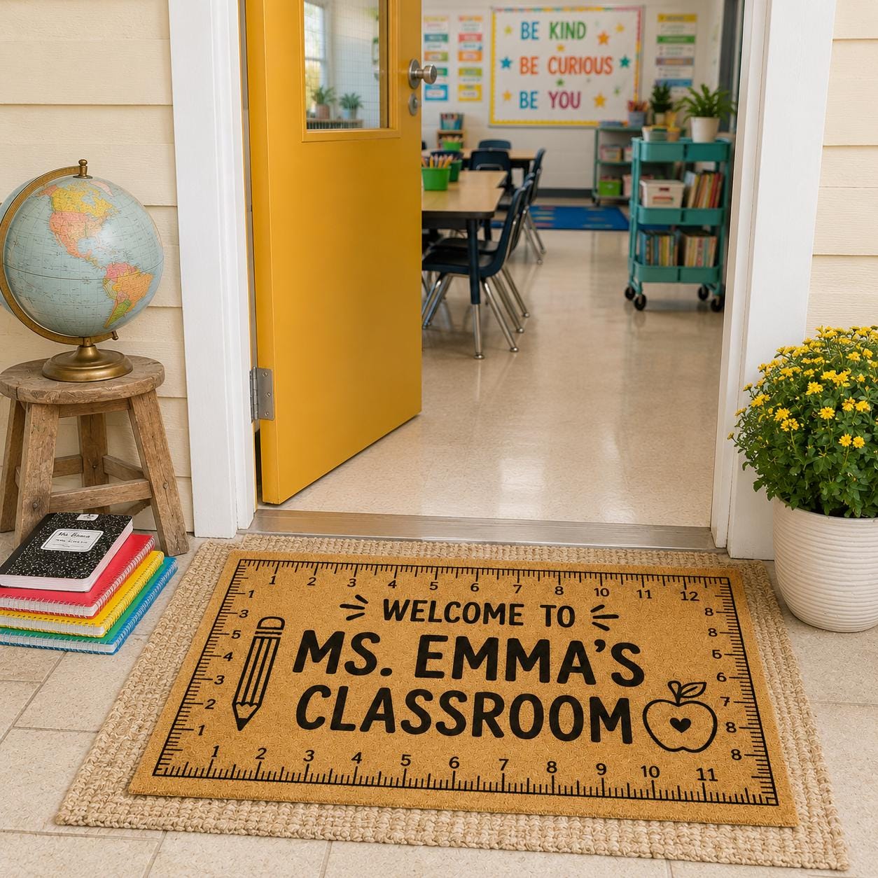 Welcom Ruler Personalized Teacher Classroom Doormat, Ruler Border Welcome Mat, Front ...