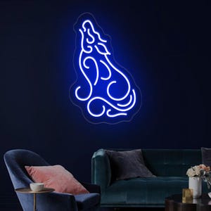 Minimalist Lines Wolf Neon Sign,Wild Animal Neon Sign,Gift For Wolf Lover,Cool Wolf Neon Art For Bar,LED Howling Wolf Sign,Man Cave Wall Art