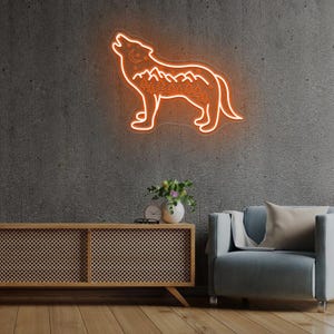 Wolf And Mountain Neon Sign,olf And Moon Wild Life Sign Home Decor,Wild Animals Wall Art,Living Room Decor,Home Decor Arts,Wolf Lover Gift