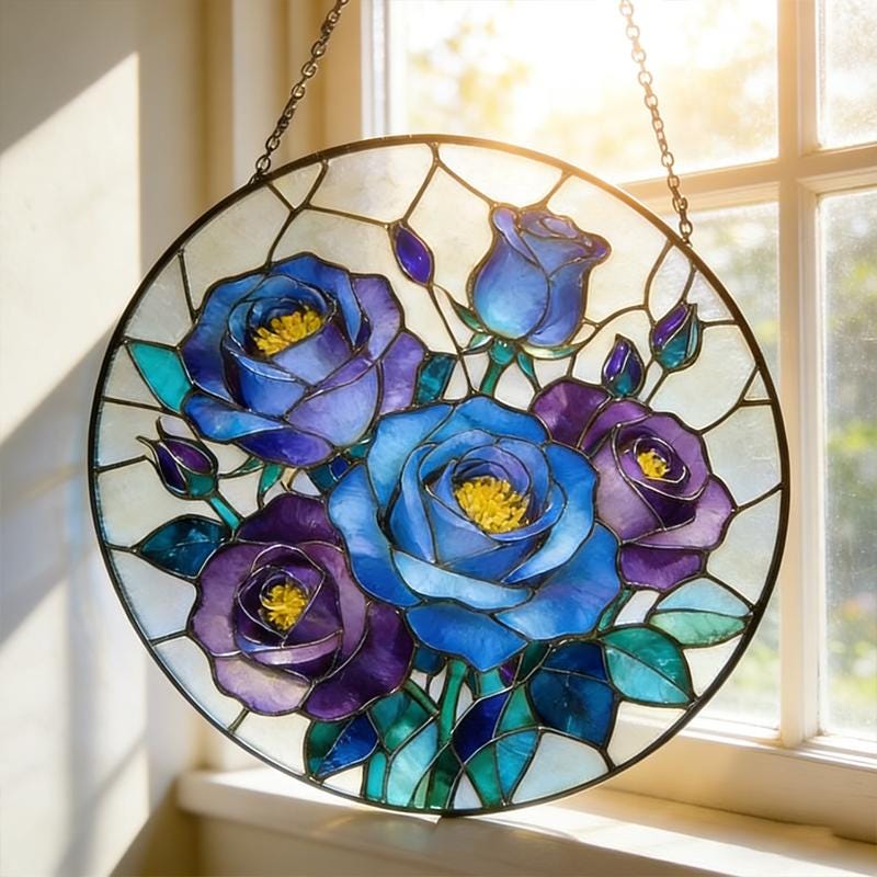 Blue Rose Stained Glass Window - Etsy