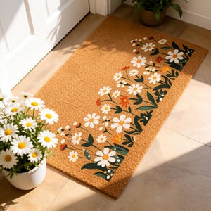 Daisy Wildflower Border Doormat,Minimalist Floral Runner Mat,Colorful Wildflower Mat,Cottagecore Entryway Decor,Spring Home Accent
