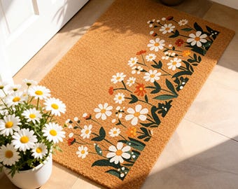 Zerbino Margherita e Fiori di Campo, Tappeto Floreale Minimalista, Tappeto Fiori Colorati, Arredo Cottagecore, Accento Casa Primaverile