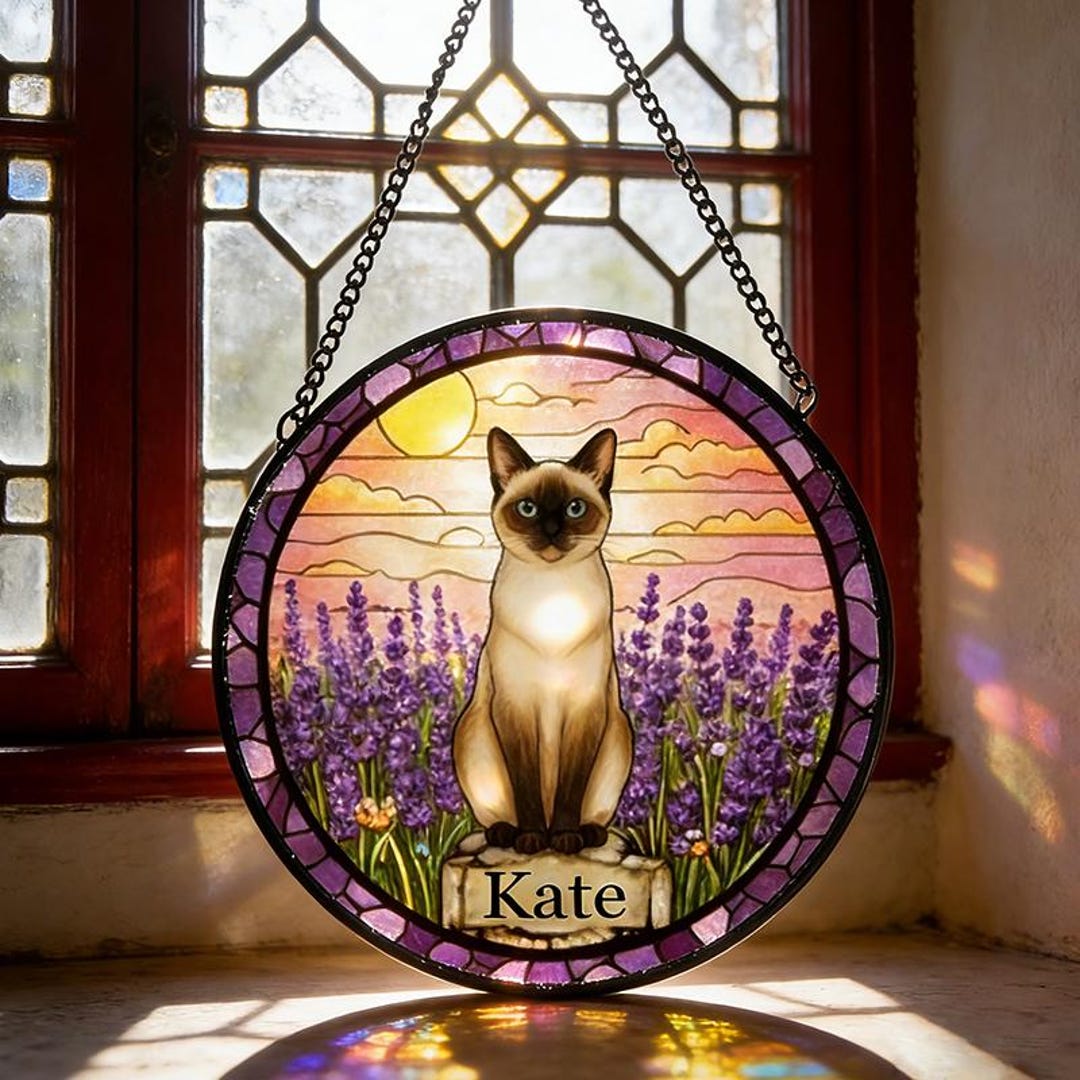 Custom Pet Portrait Stained Glass Suncatcher,stained Glass Cat Memorial ...