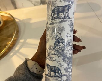 Botella de agua de acero inoxidable con estampado de toile, aislamiento de doble pared, 20 oz