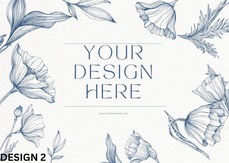 Elegant botanical label with hand-drawn blue leaves. Editable in Canva and printable in high-res PNG format.