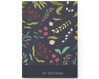Diario floral de tapa dura: diario botánico, elegante cuaderno de bocetos