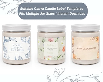 Paquete de etiquetas florales para velas: Plantillas editables de Canva (descarga instantánea)
